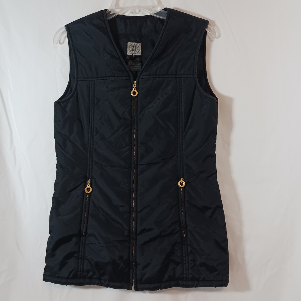 Laurel Jeans Quilted Vest Womens 34 Black Excellent Gold Zip Pockets Layering Sm
